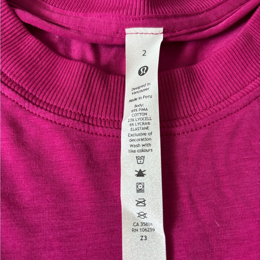 Lululemon All Yours Cotton T-Shirt Color Ripened Raspberry Size 2 - Picture 4 of 5
